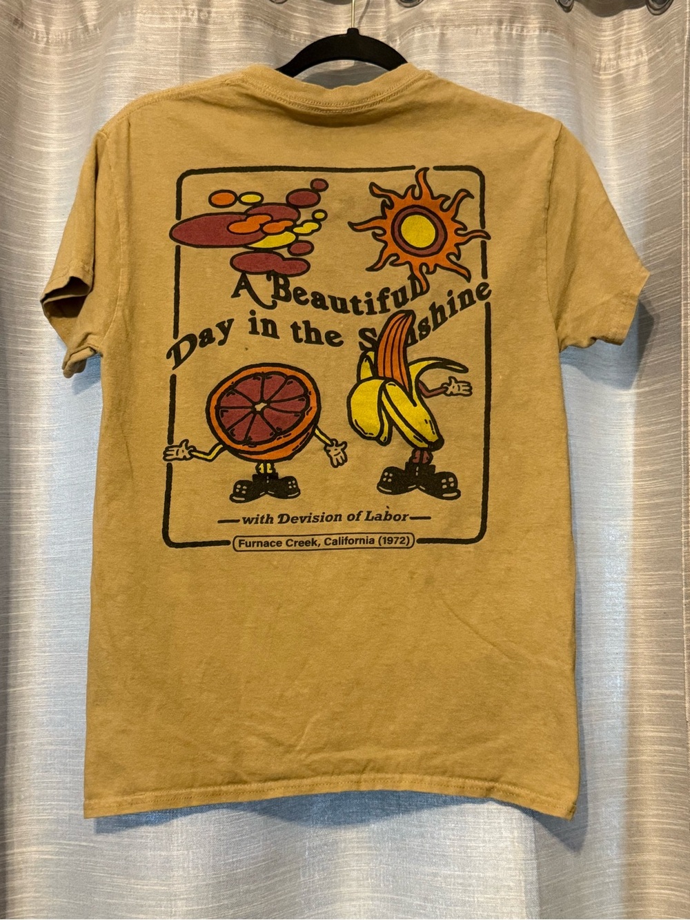 Division of Labor Beautiful Day In The Sunshine Tan‎ Graphic T Shirt Sz S EUC